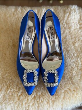 Badgley Mischka Royal Blue Satin Pointed Toe Embellished Heels